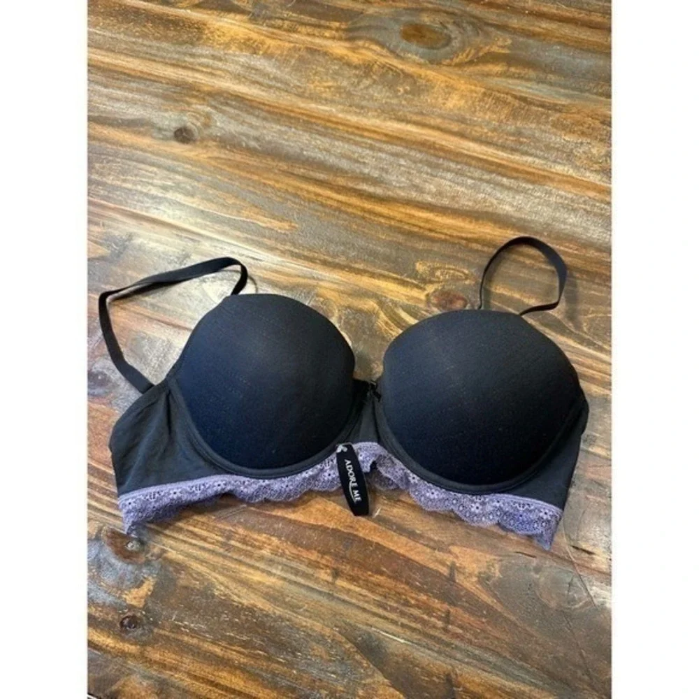 Adore Me Black Purple Lace Balcony Bra Underwire Padded 36D Women's NWT